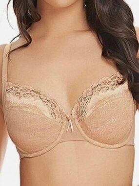 Wacoal Basic Benefits Unlined Underwire Bra 36D Beige 855290 Full Coverage Lace